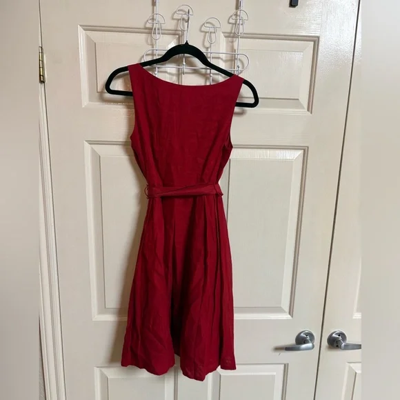 VTG Anthropologie Maeve Silk/Cotton Red Tie Back Knee Length Dress - Picture 2 of 6